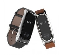 Сменный кожанный браслет для Xiaomi, Mi Band 2 кожа/металл черный